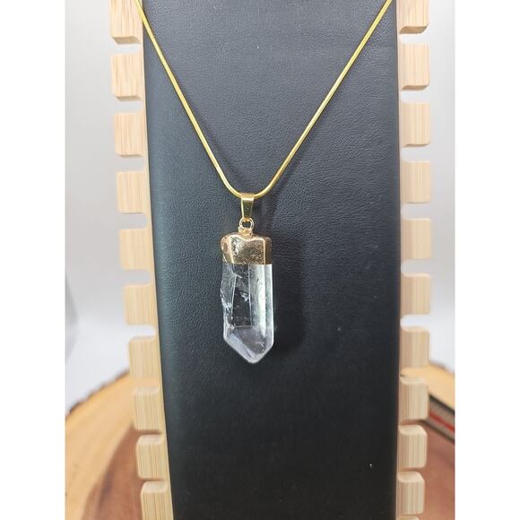 Raw Quartz Crystal Necklace 16in Chain - Picture 4 of 8